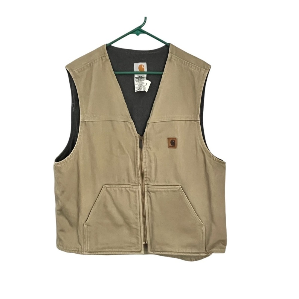 Vintage Carhartt V19-TAN Canvas Vest Sherpa Fleece Lined Men's Size XL USA Made